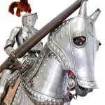 Knight on warhorse on white isolated background